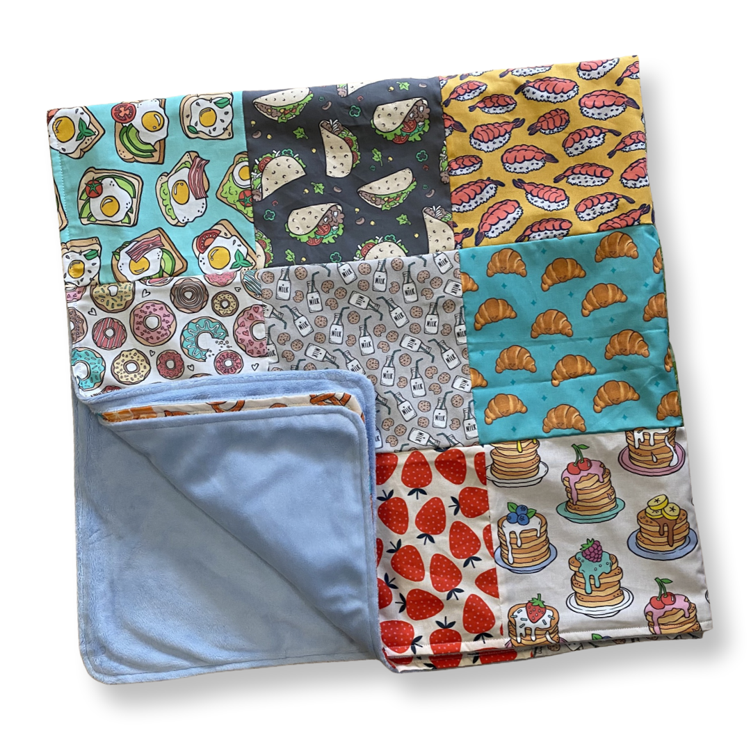 BLUE Foodie Patchwork Minky Blanket