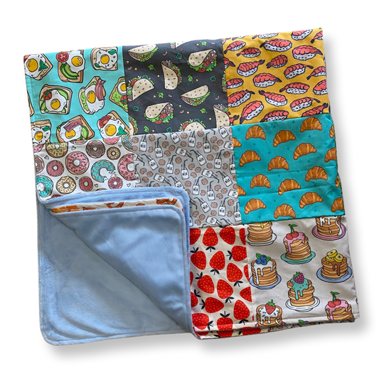 BLUE Foodie Patchwork Minky Blanket