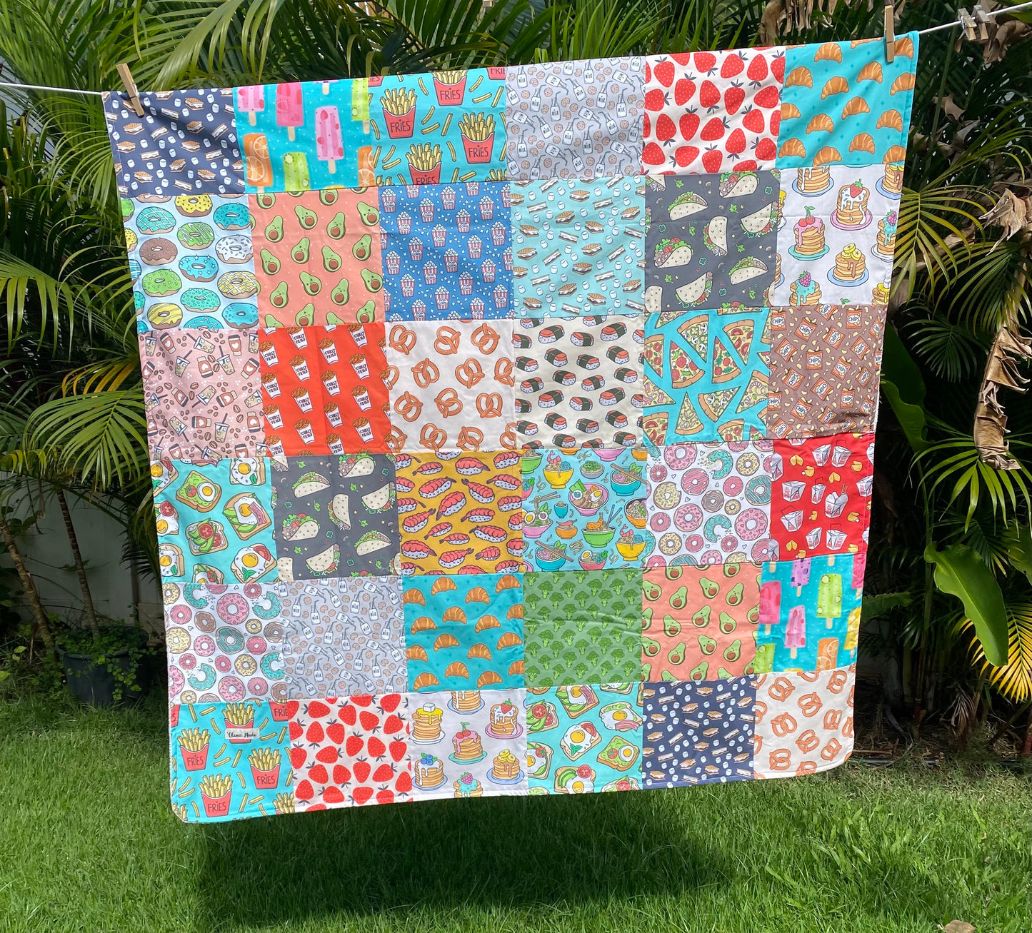 BLUE Foodie Patchwork Minky Blanket