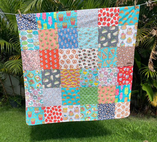 BLUE Foodie Patchwork Minky Blanket