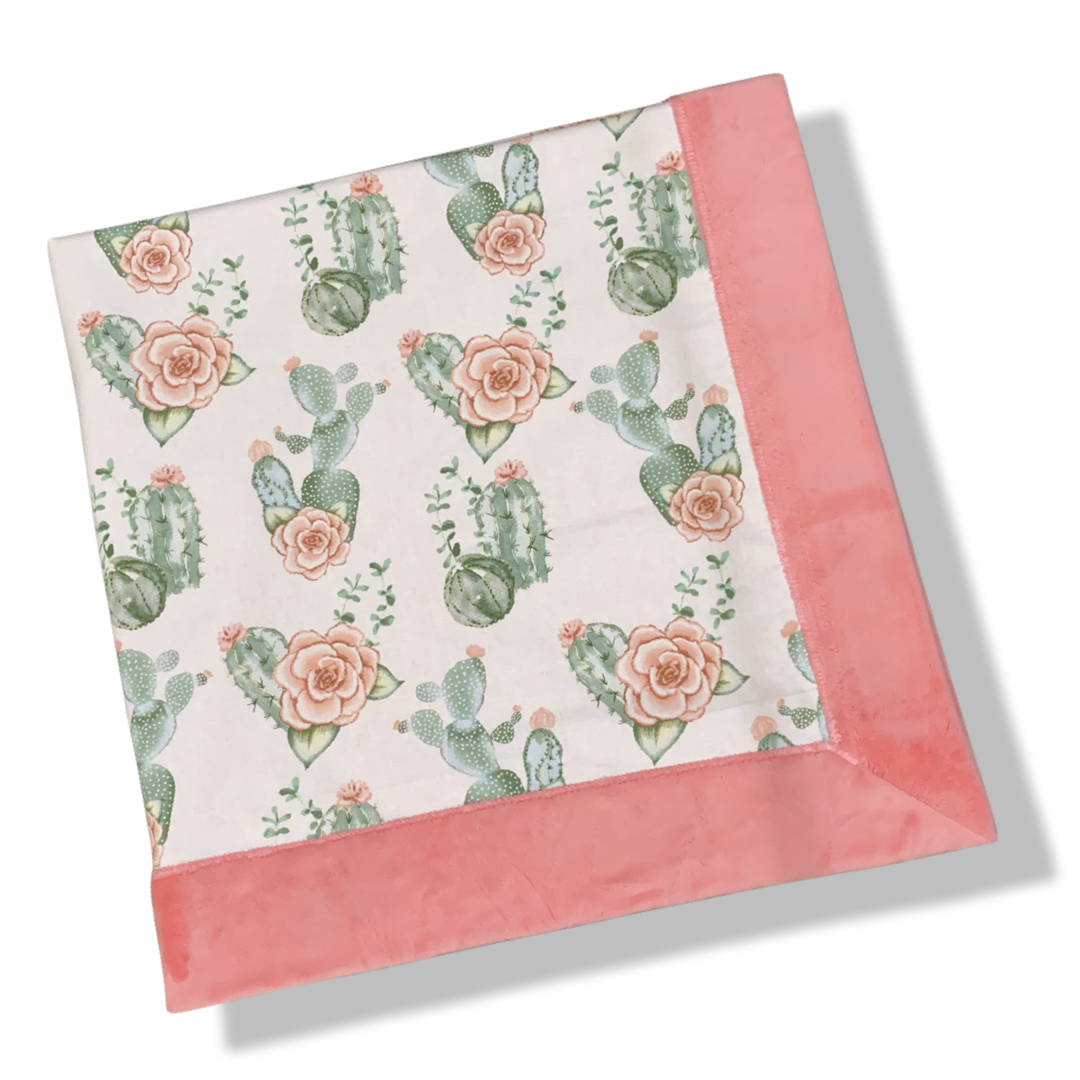 Cactus + Rose Bordered Minky Blanket