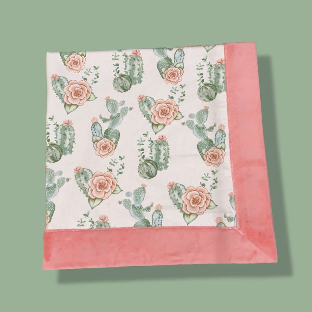 Cactus + Rose Bordered Minky Blanket